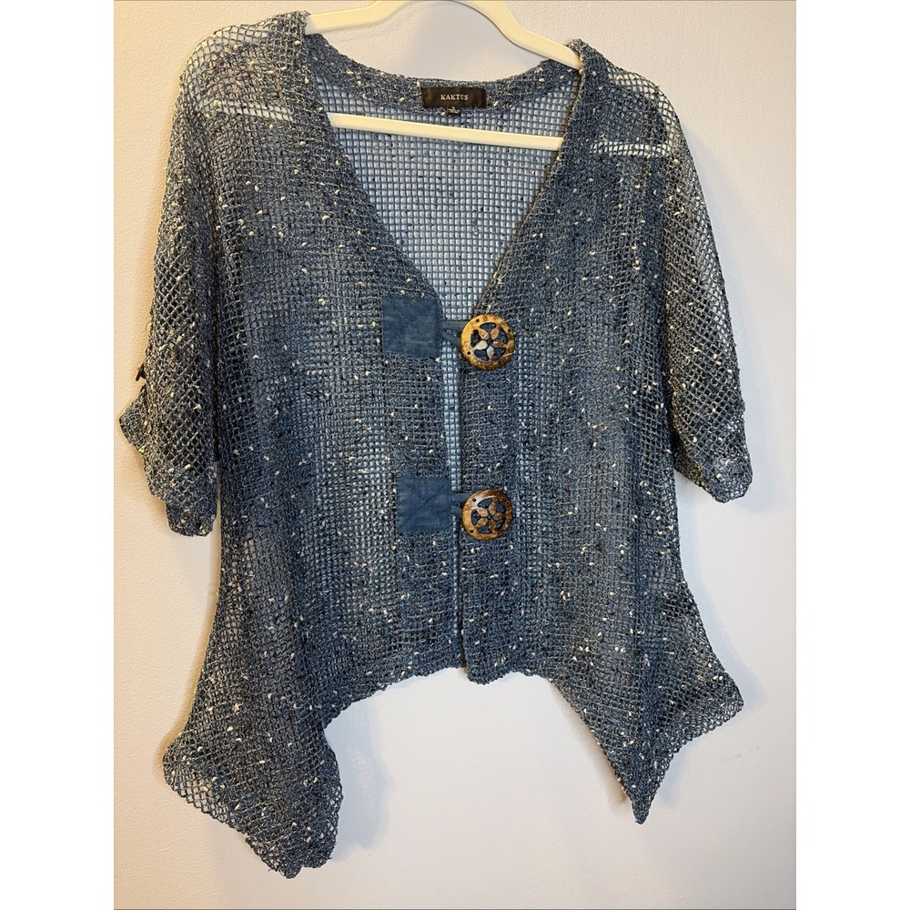 Kaktus Open Knit Cardigan Blue Boho Festival Earthy Artisan Coastal Vibes Sz.‎ M